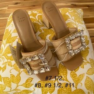 a new day Tan Raffia Slide Mules with Crystal Buckle